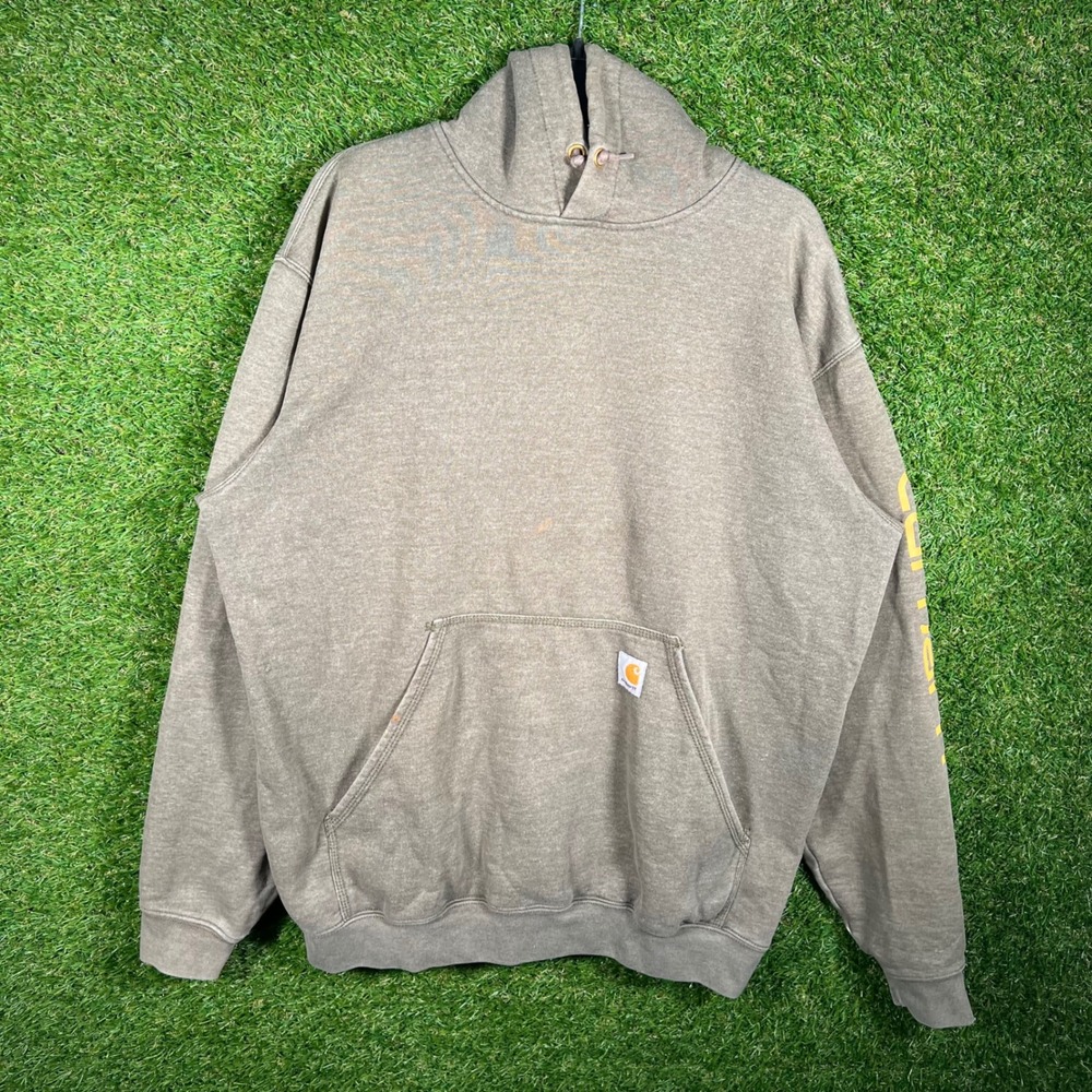 Carhartt Mens Original Fit Hoodie‎ Brown Large Sleeve Graphic Pullover